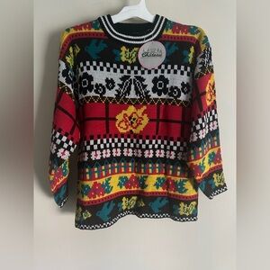 Vintage Chateau Women’s Sweater Colorful Artsy Nordic Floral NWT